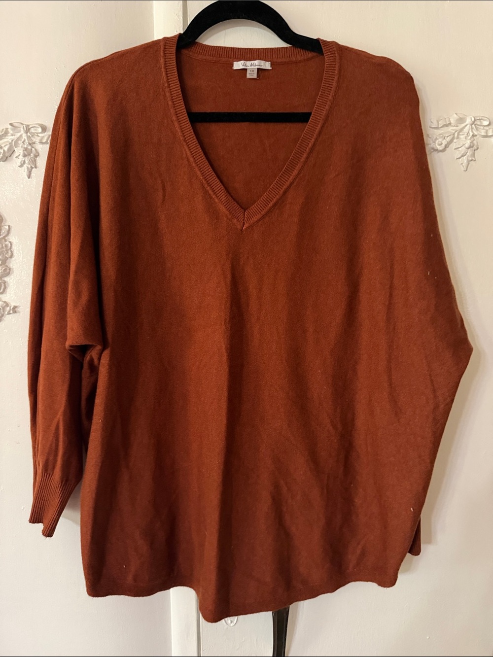 Classic V-Neck Sweater in Rust SZ 1X